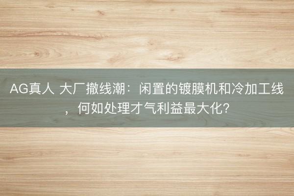 AG真人 大厂撤线潮:闲置的镀膜机和冷加工线,何如处理才气利益最大化?